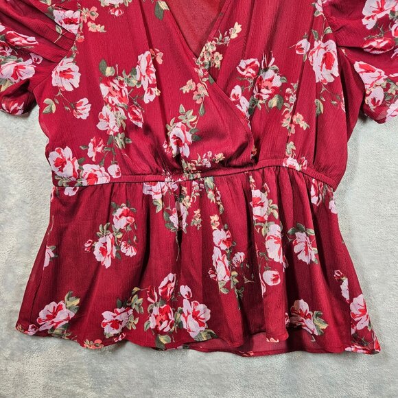 Maurices Floral Burgundy Peplum Blouse XXL Career Feminine peplum office floral - Picture 4 of 14
